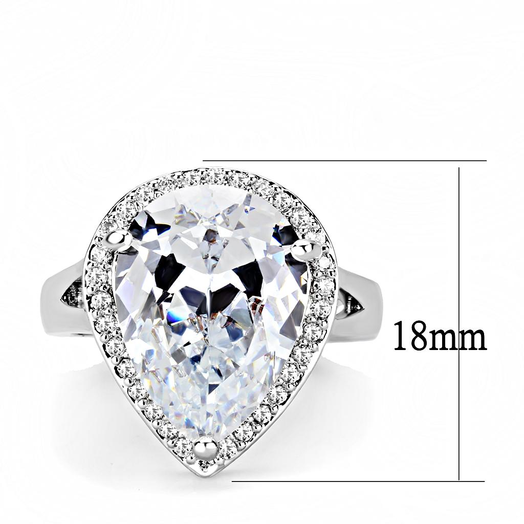 3W1469 - Rhodium Brass Ring with AAA Grade CZ  in Clear