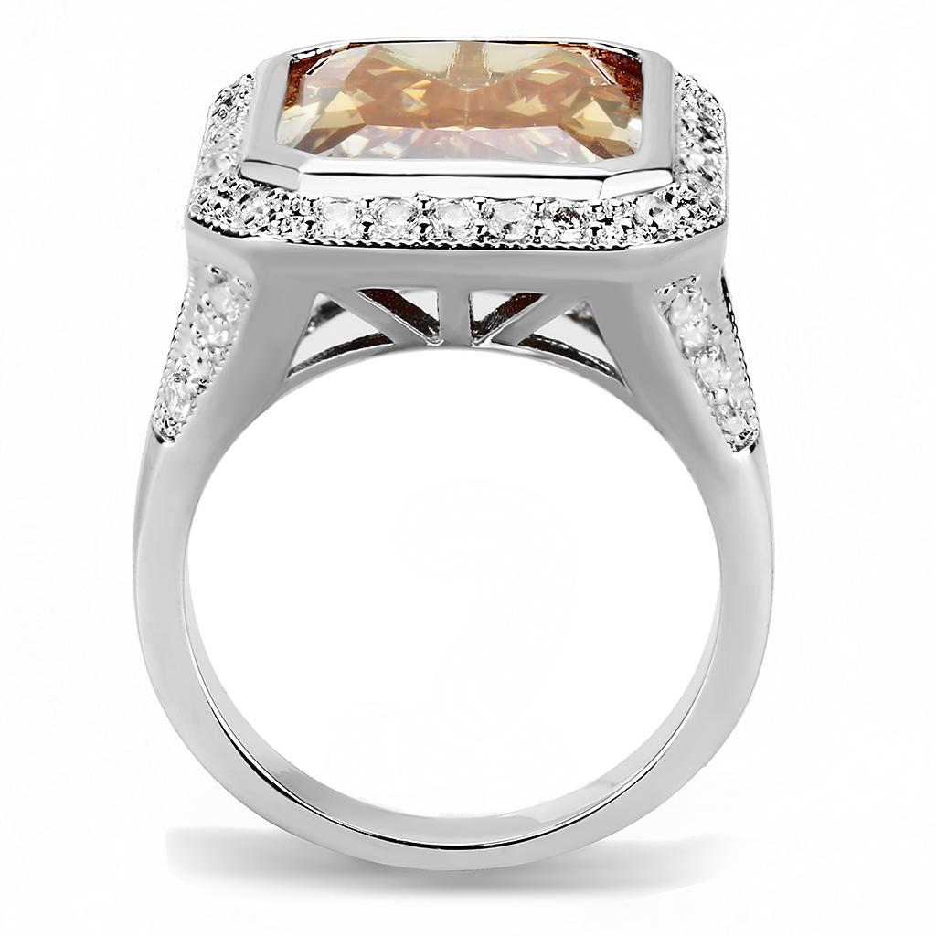 3W1471 - Rhodium Brass Ring with AAA Grade CZ  in Champagne