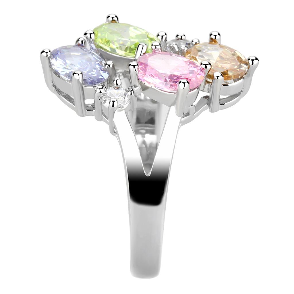 Jean Cocktail Ring - Rhodium Brass, AAA CZ , Multi Color - 3W1474