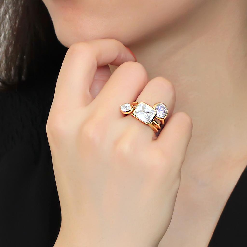 3W1482 - Gold Brass Ring with AAA Grade CZ  in Clear