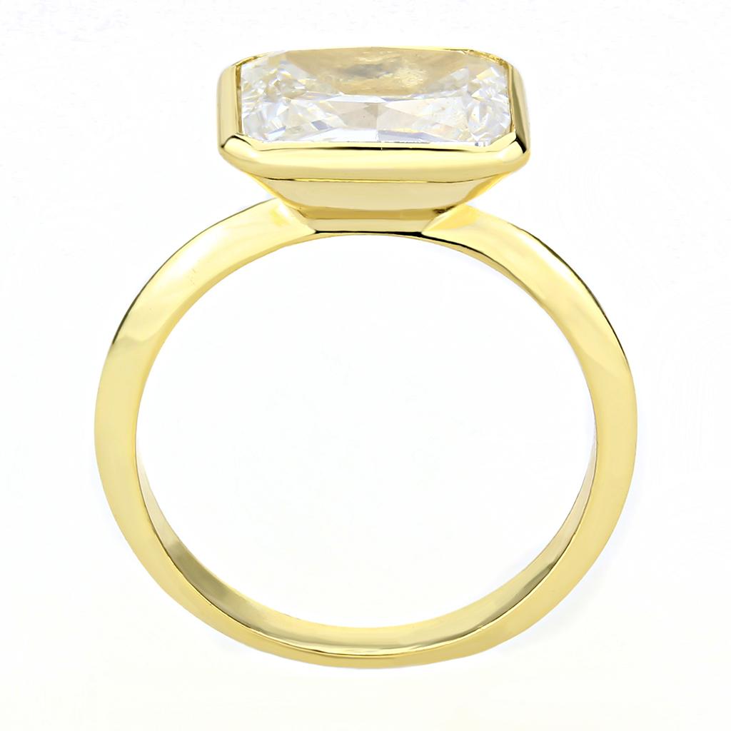 3W1483 - Gold Brass Ring with AAA Grade CZ  in Clear