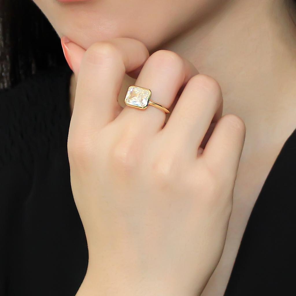 3W1483 - Gold Brass Ring with AAA Grade CZ  in Clear