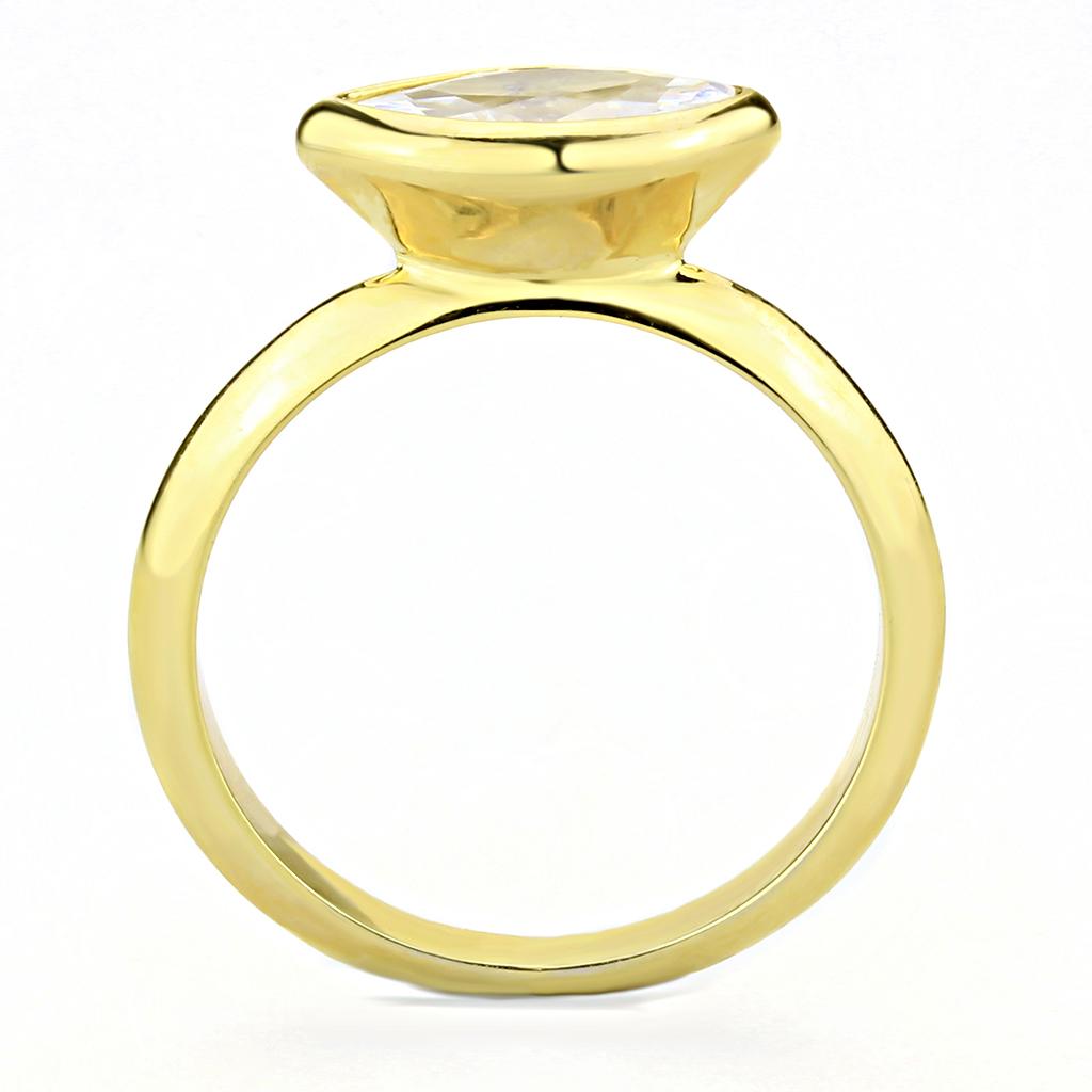 3W1484 - Gold Brass Ring with AAA Grade CZ  in Clear