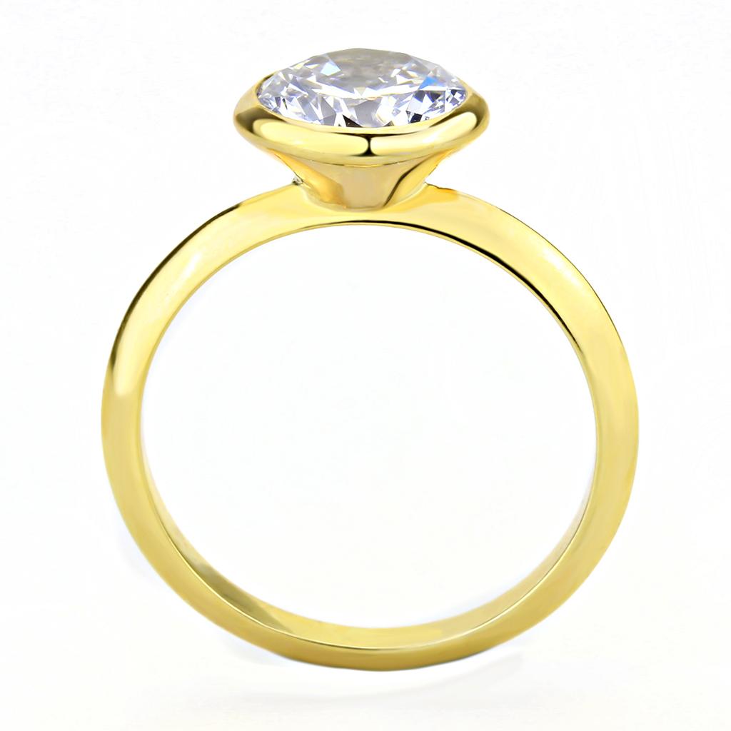 3W1485 - Gold Brass Ring with AAA Grade CZ  in Clear