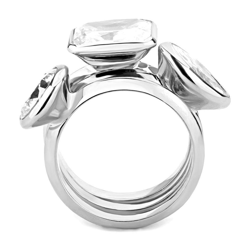 3W1486 - Rhodium Brass Ring with AAA Grade CZ  in Clear