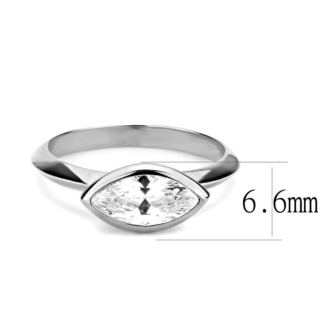 3W1489 - Rhodium Brass Ring with AAA Grade CZ  in Clear