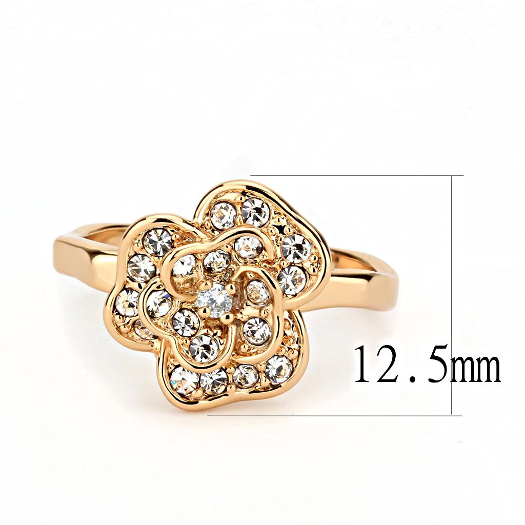 3W1491 - Rose Gold Brass Ring with Top Grade Crystal  in Clear