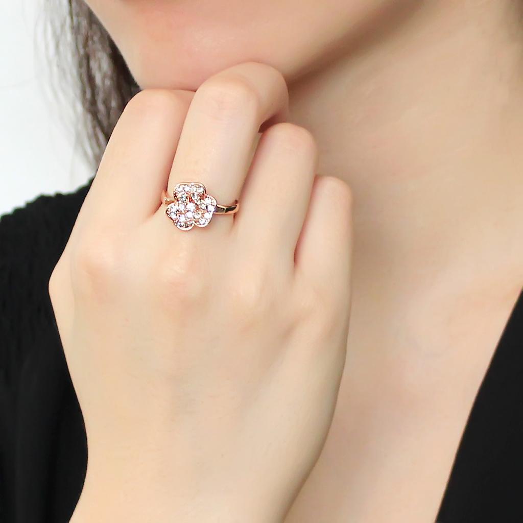 3W1491 - Rose Gold Brass Ring with Top Grade Crystal  in Clear