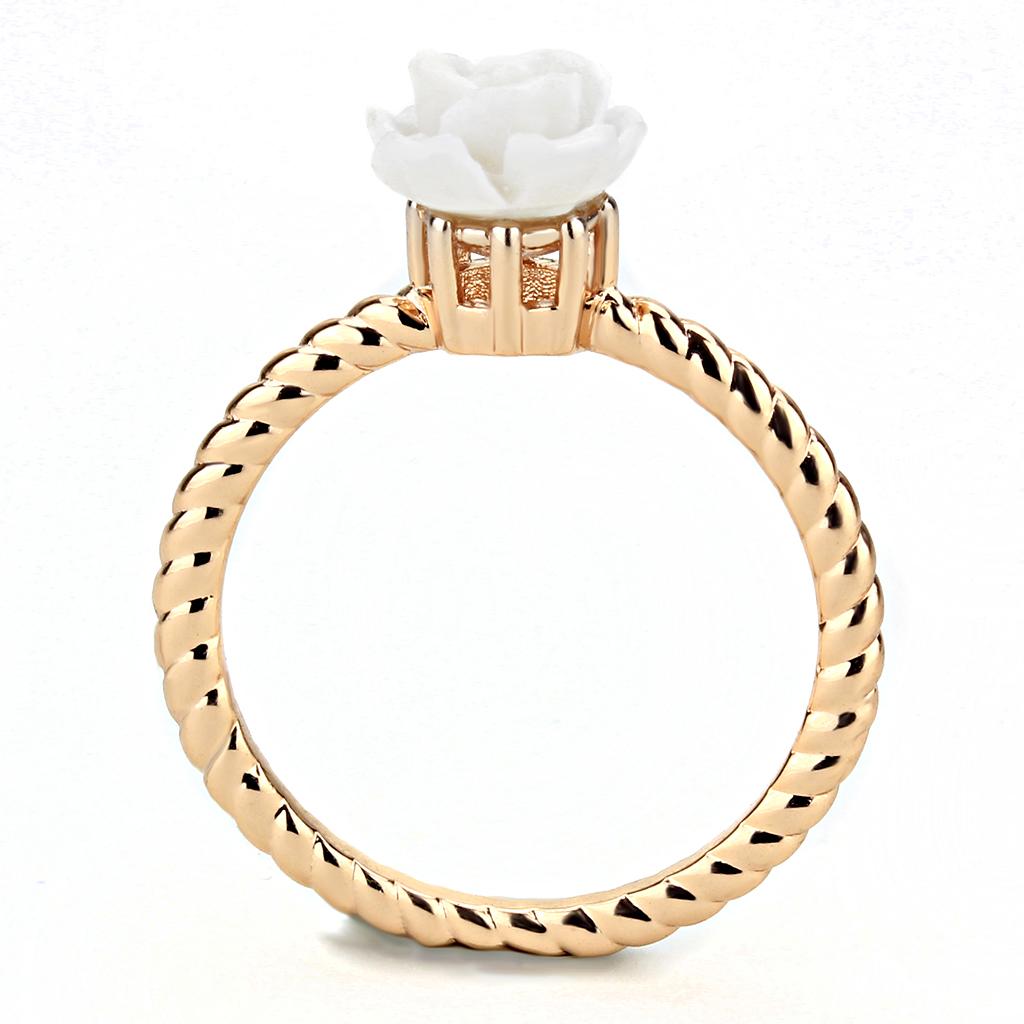 3W1492 - Rose Gold Brass Ring with Synthetic Synthetic Stone in White