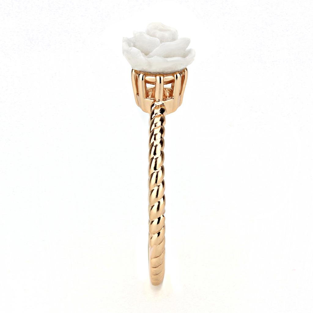 3W1492 - Rose Gold Brass Ring with Synthetic Synthetic Stone in White