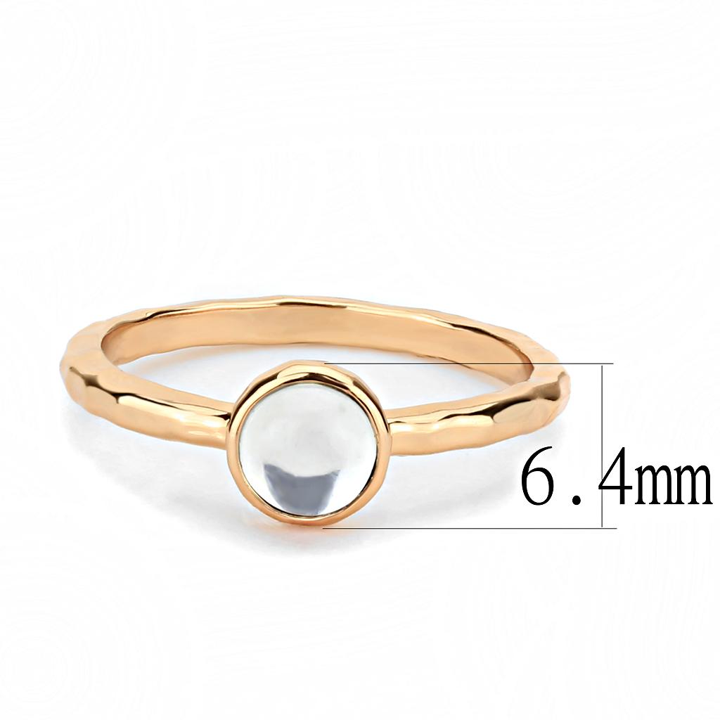 3W1493 - Rose Gold Brass Ring with Synthetic Synthetic Glass in Aquamarine