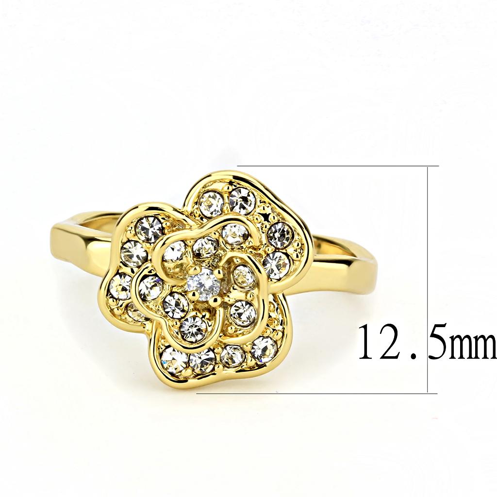 3W1497 - Gold Brass Ring with Top Grade Crystal  in Clear