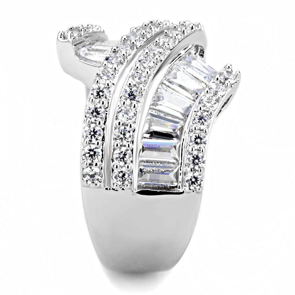 3W1501 - Rhodium Brass Ring with AAA Grade CZ  in Clear