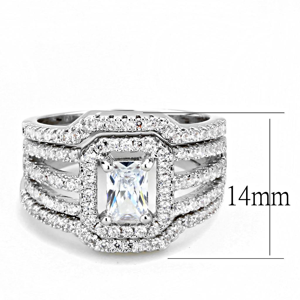 3W1503 - Rhodium Brass Ring with AAA Grade CZ  in Clear