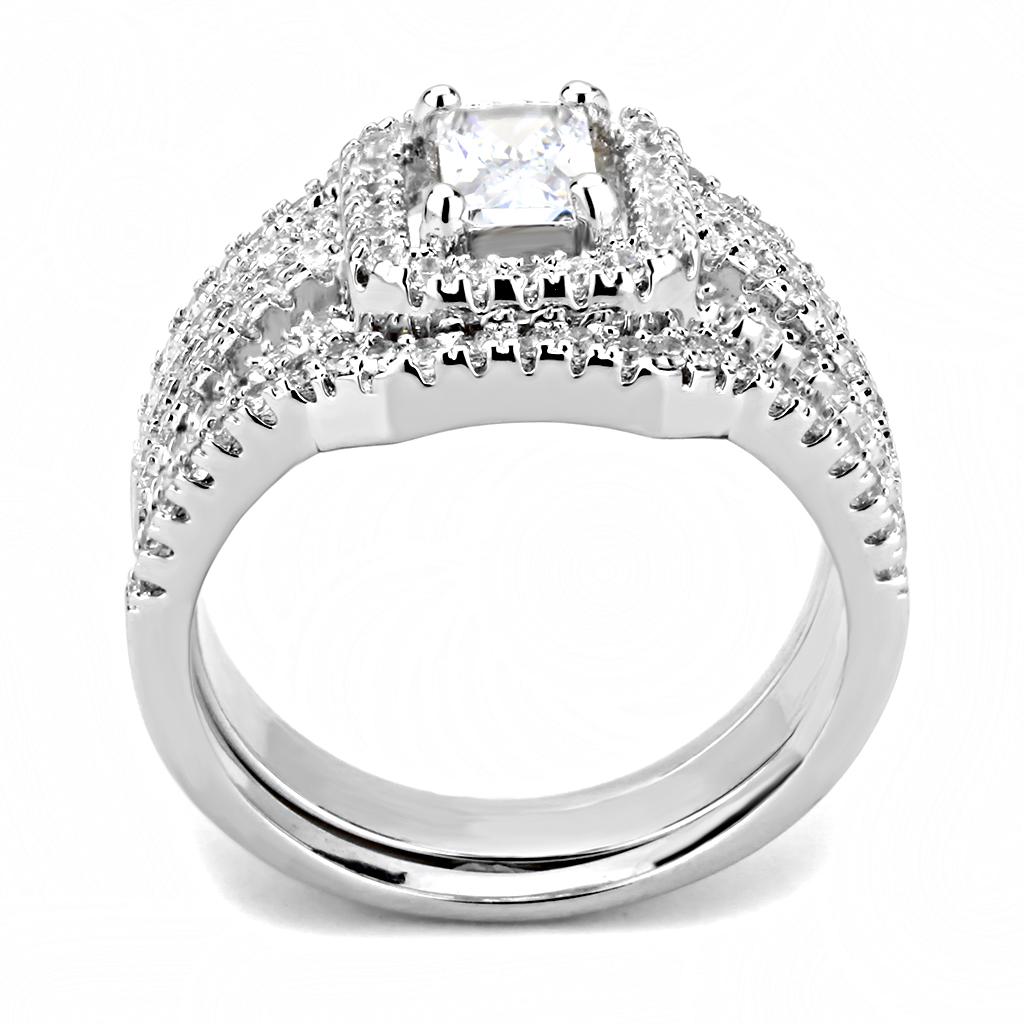 3W1503 - Rhodium Brass Ring with AAA Grade CZ  in Clear