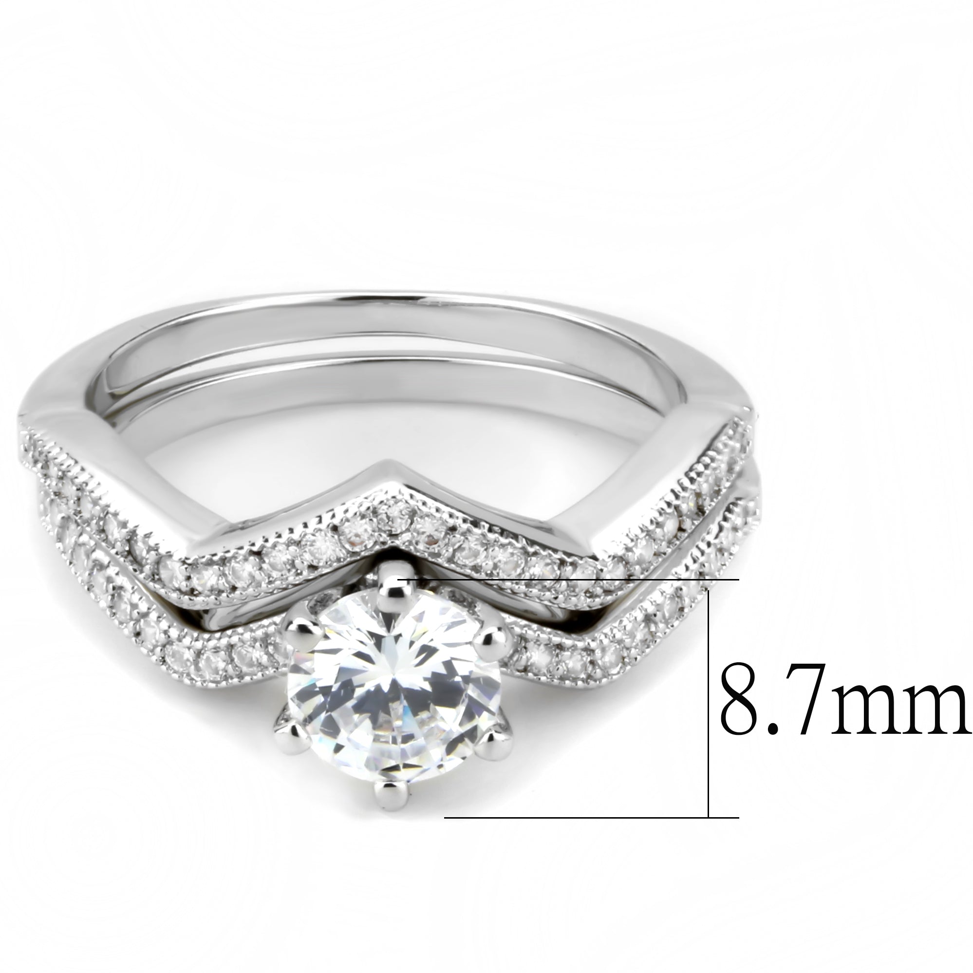 3W1505 - Rhodium Brass Ring with AAA Grade CZ  in Clear