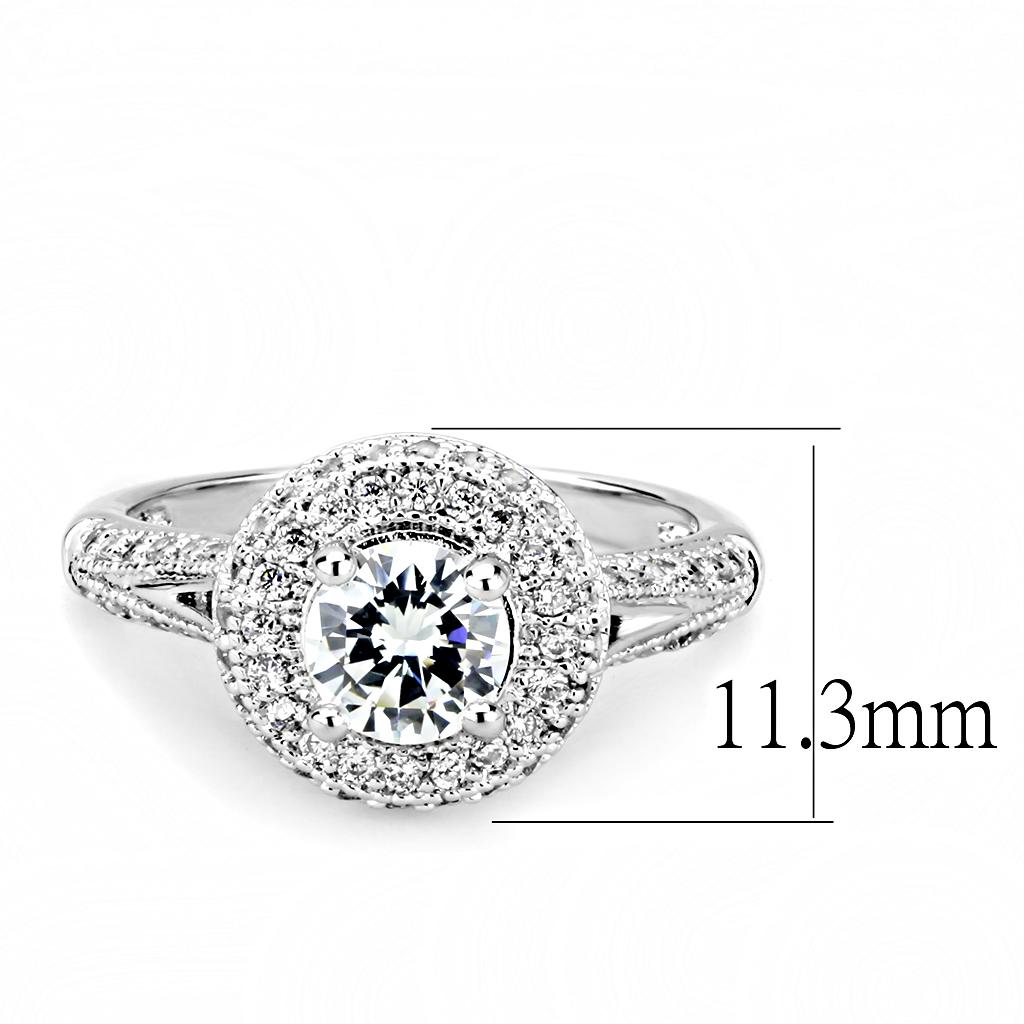 3W1506 - Rhodium Brass Ring with AAA Grade CZ  in Clear