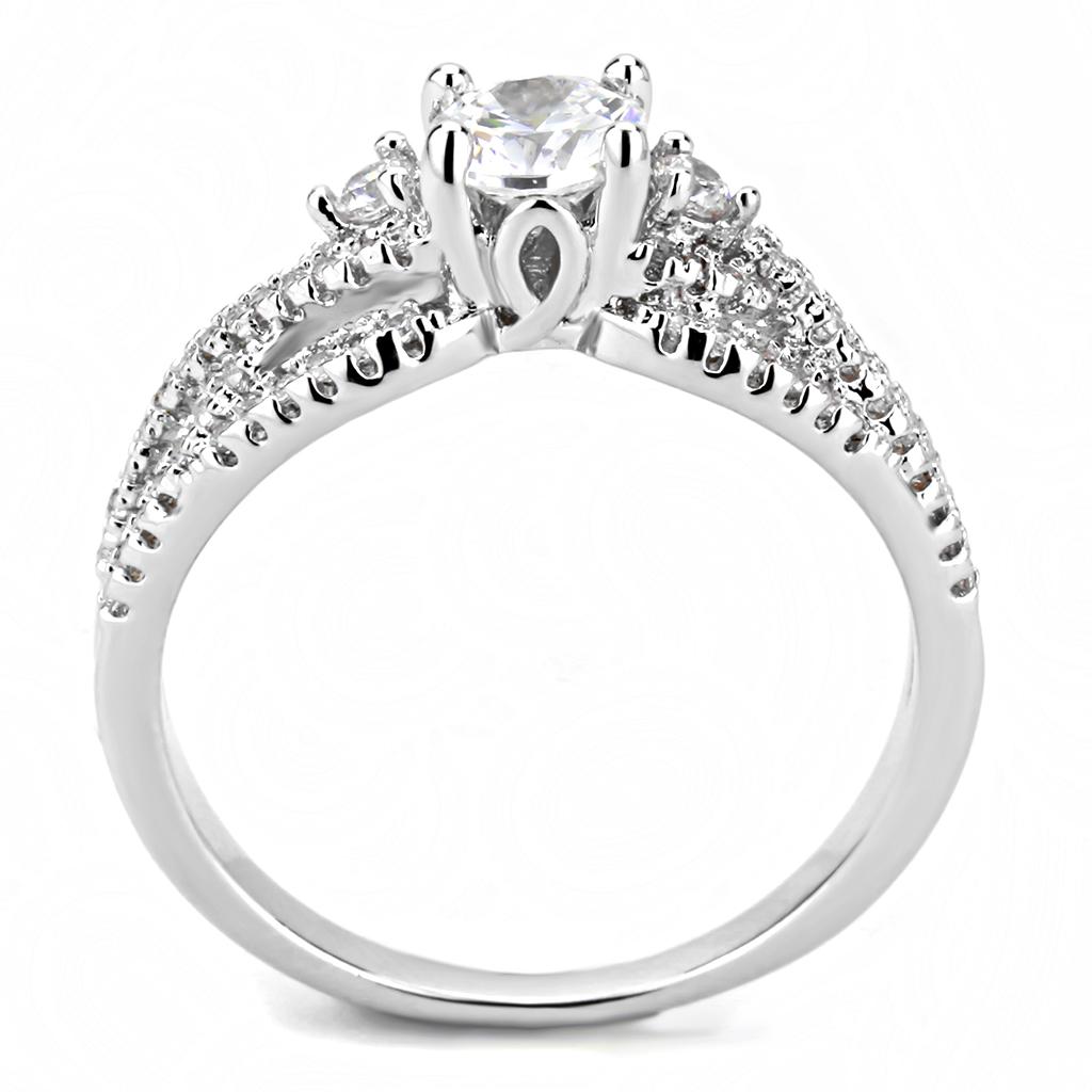 3W1511 - Rhodium Brass Ring with AAA Grade CZ  in Clear