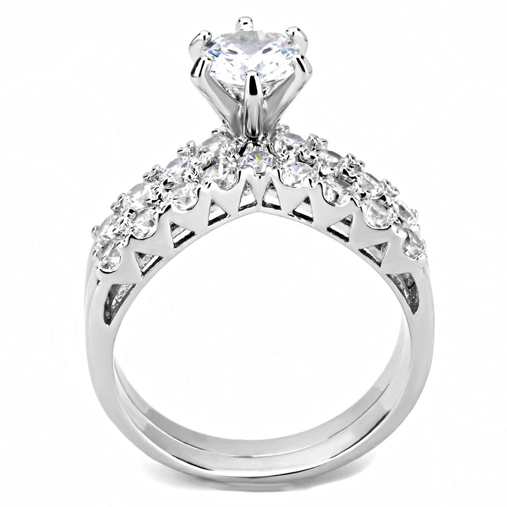 3W1513 - Rhodium Brass Ring with AAA Grade CZ  in Clear