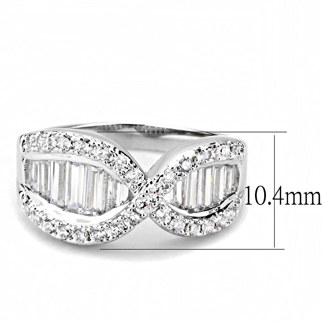 3W1518 - Rhodium Brass Ring with AAA Grade CZ  in Clear