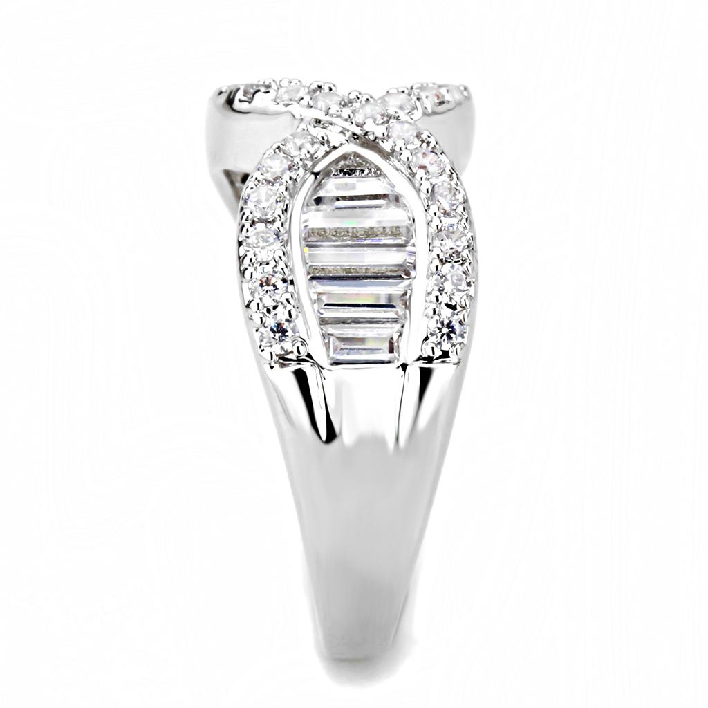 3W1518 - Rhodium Brass Ring with AAA Grade CZ  in Clear