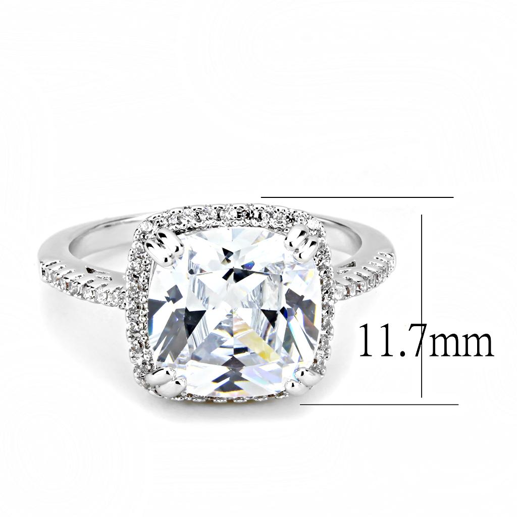 3W1522 - Rhodium Brass Ring with AAA Grade CZ  in Clear