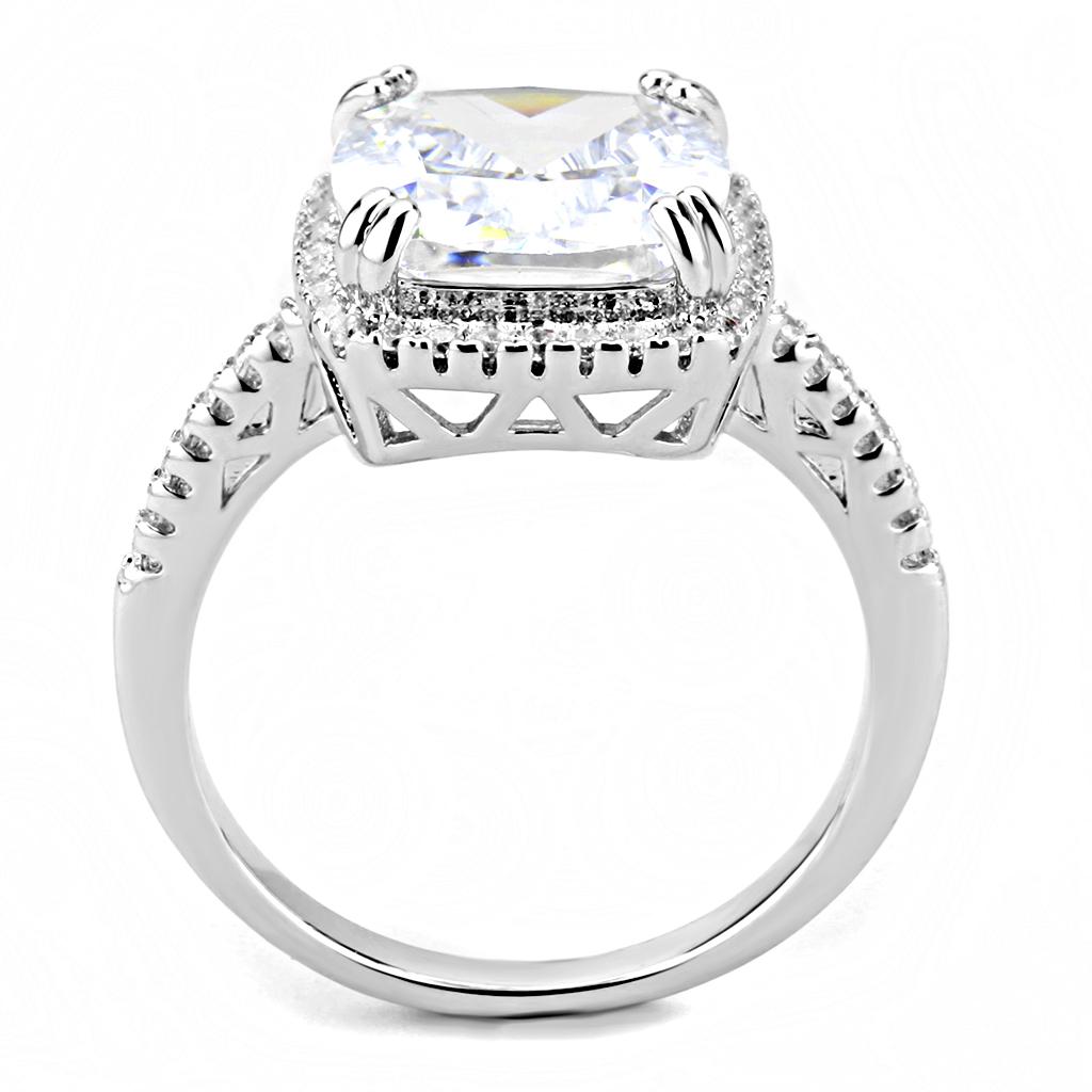 3W1522 - Rhodium Brass Ring with AAA Grade CZ  in Clear