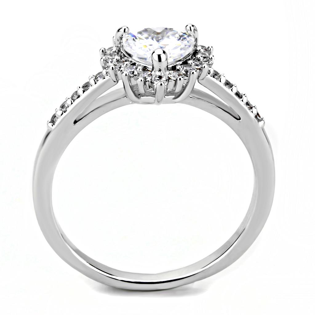 3W1526 - Rhodium Brass Ring with AAA Grade CZ  in Clear