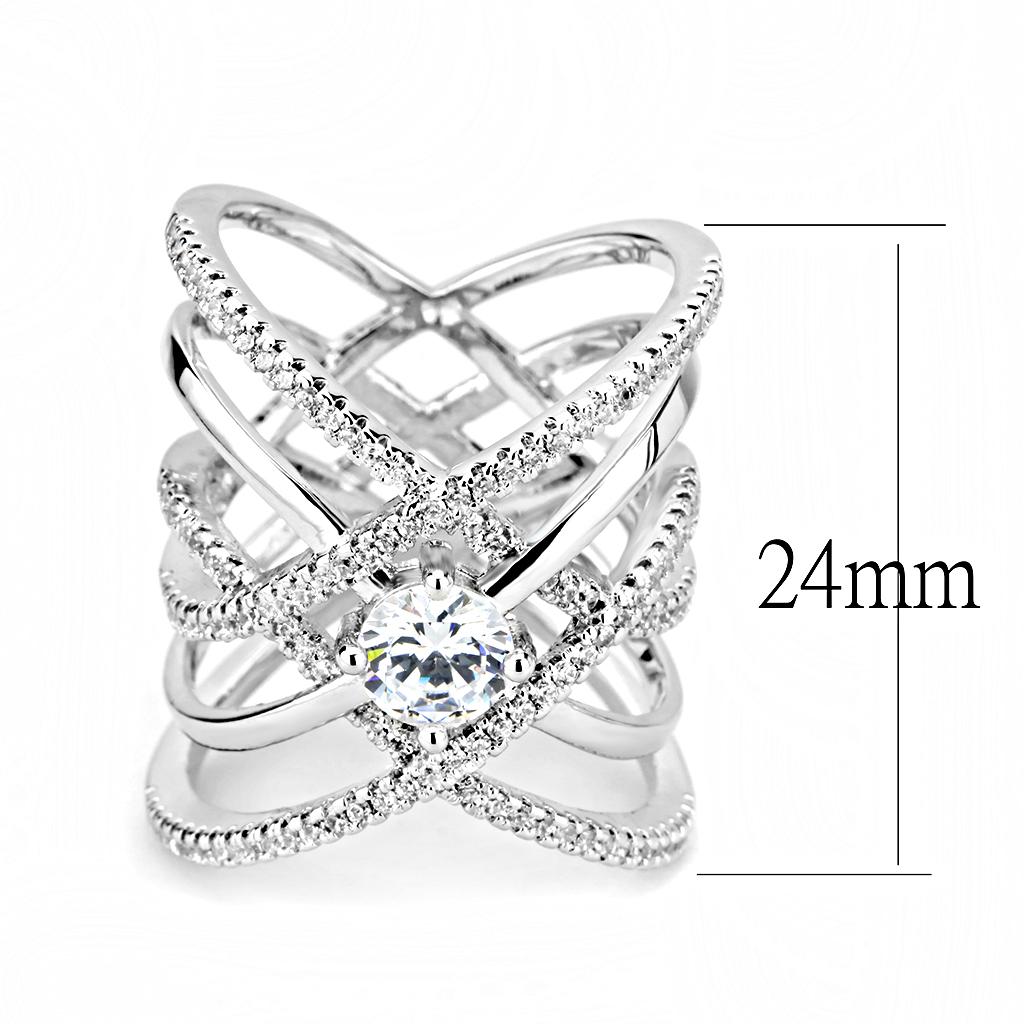 3W1528 - Rhodium Brass Ring with AAA Grade CZ  in Clear