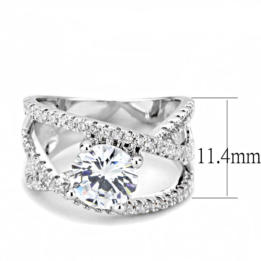 3W1529 - Rhodium Brass Ring with AAA Grade CZ  in Clear