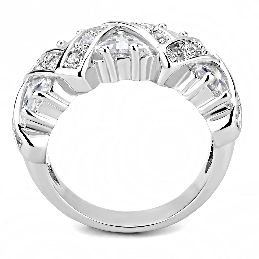 3W1533 - Rhodium Brass Ring with AAA Grade CZ  in Clear