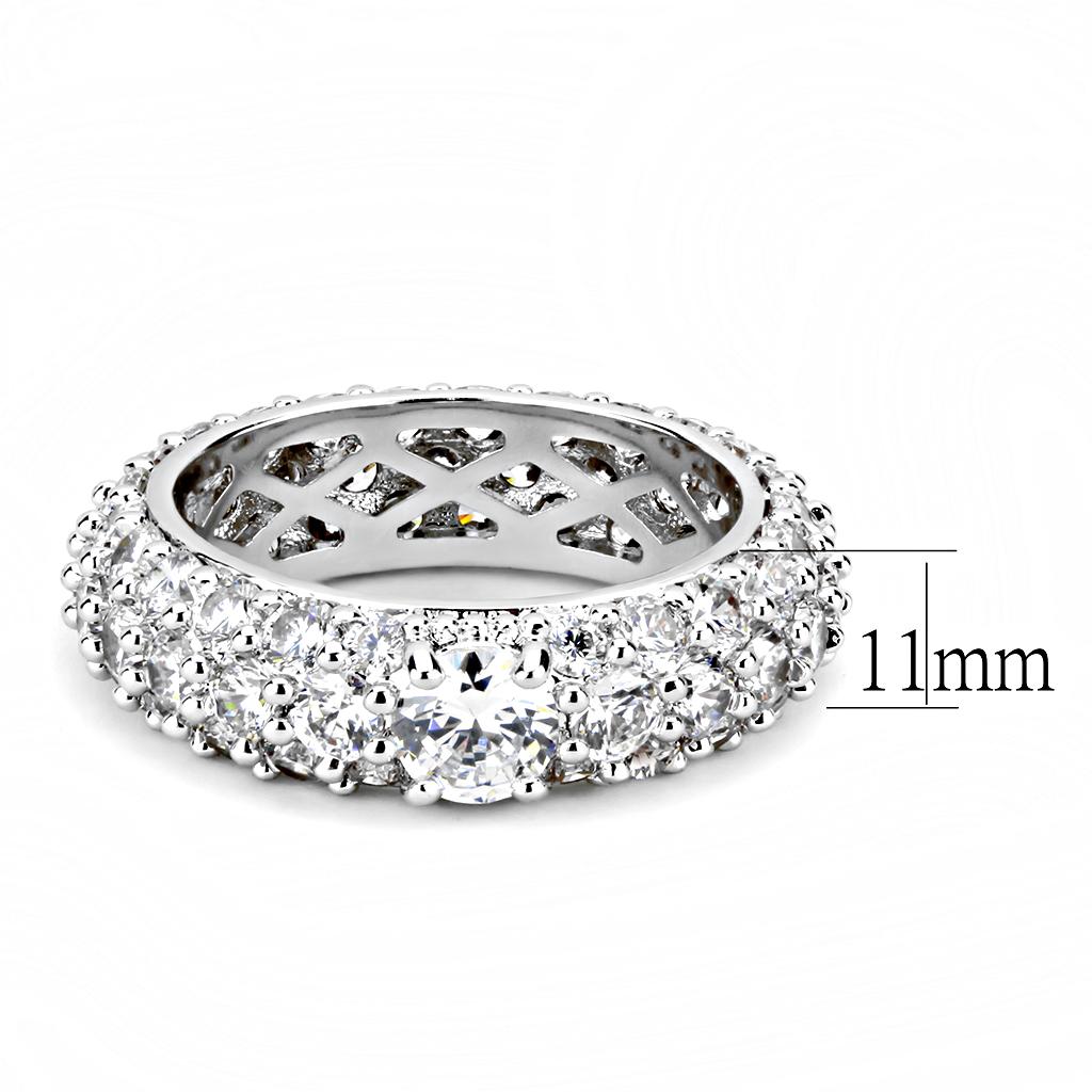 3W1534 - Rhodium Brass Ring with AAA Grade CZ  in Clear