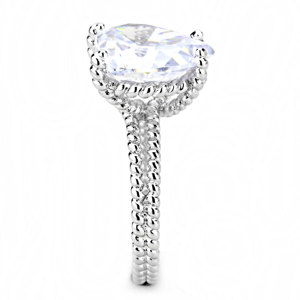 3W1536 - Rhodium Brass Ring with AAA Grade CZ  in Clear