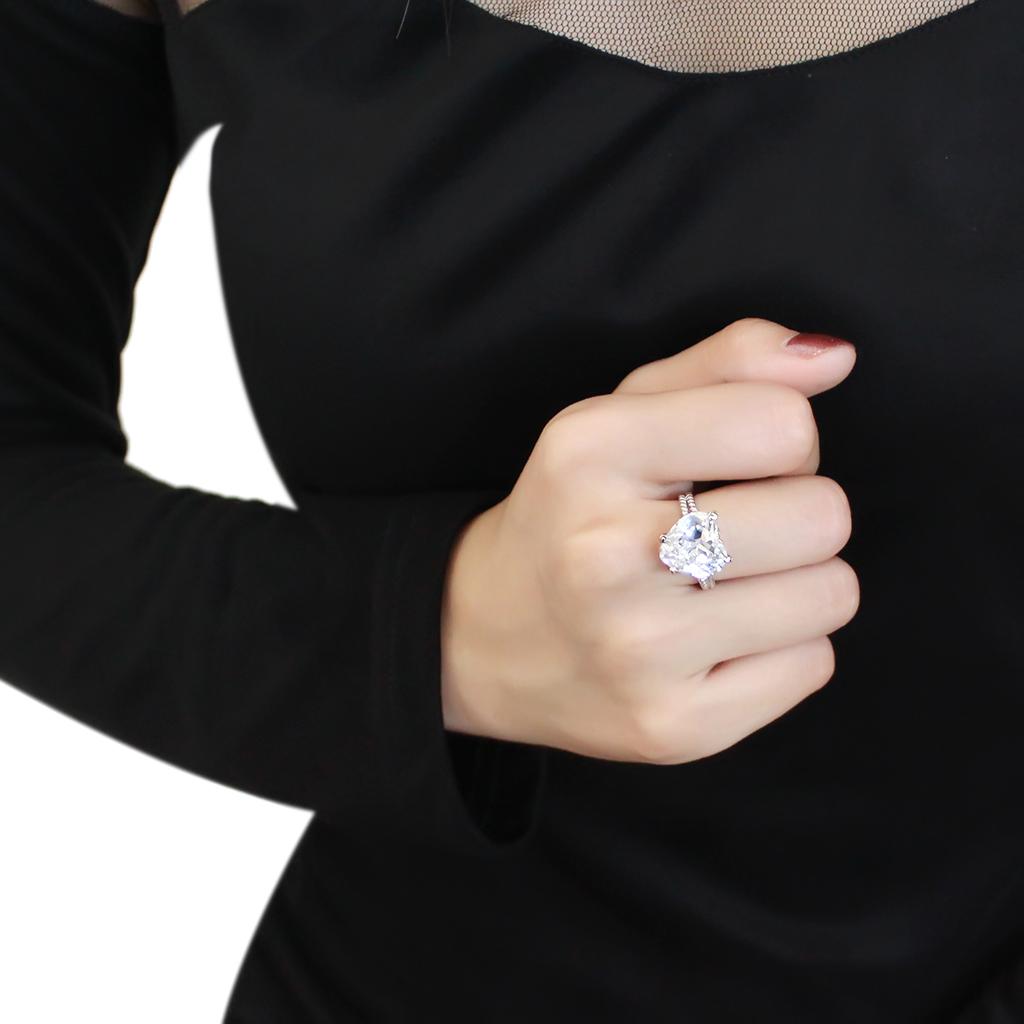 3W1536 - Rhodium Brass Ring with AAA Grade CZ  in Clear