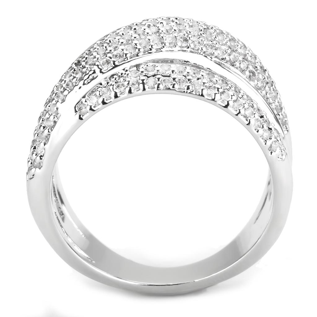 3W1544 - Rhodium Brass Ring with AAA Grade CZ  in Clear