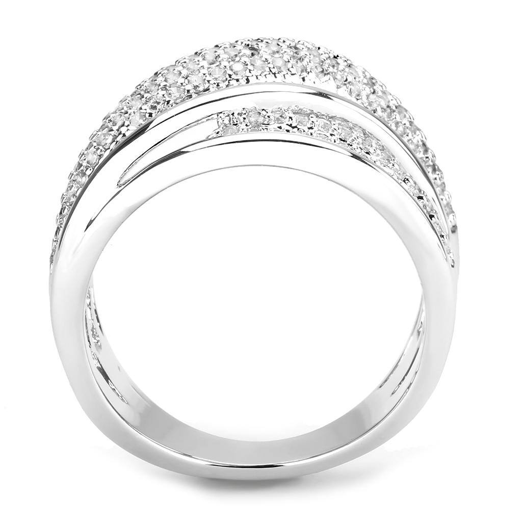 3W1544 - Rhodium Brass Ring with AAA Grade CZ  in Clear