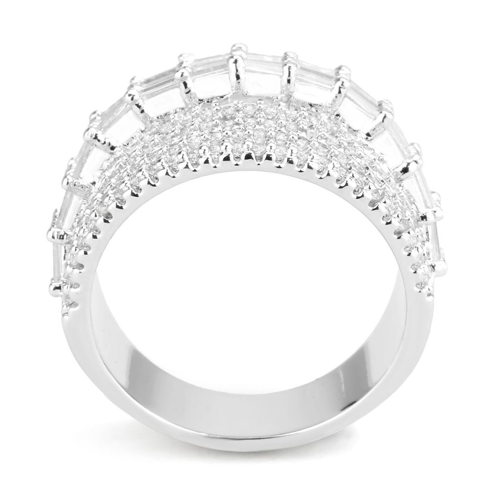 3W1545 - Rhodium Brass Ring with AAA Grade CZ  in Clear