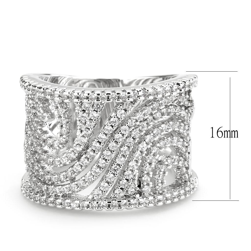 3W1548 - Rhodium Brass Ring with AAA Grade CZ  in Clear