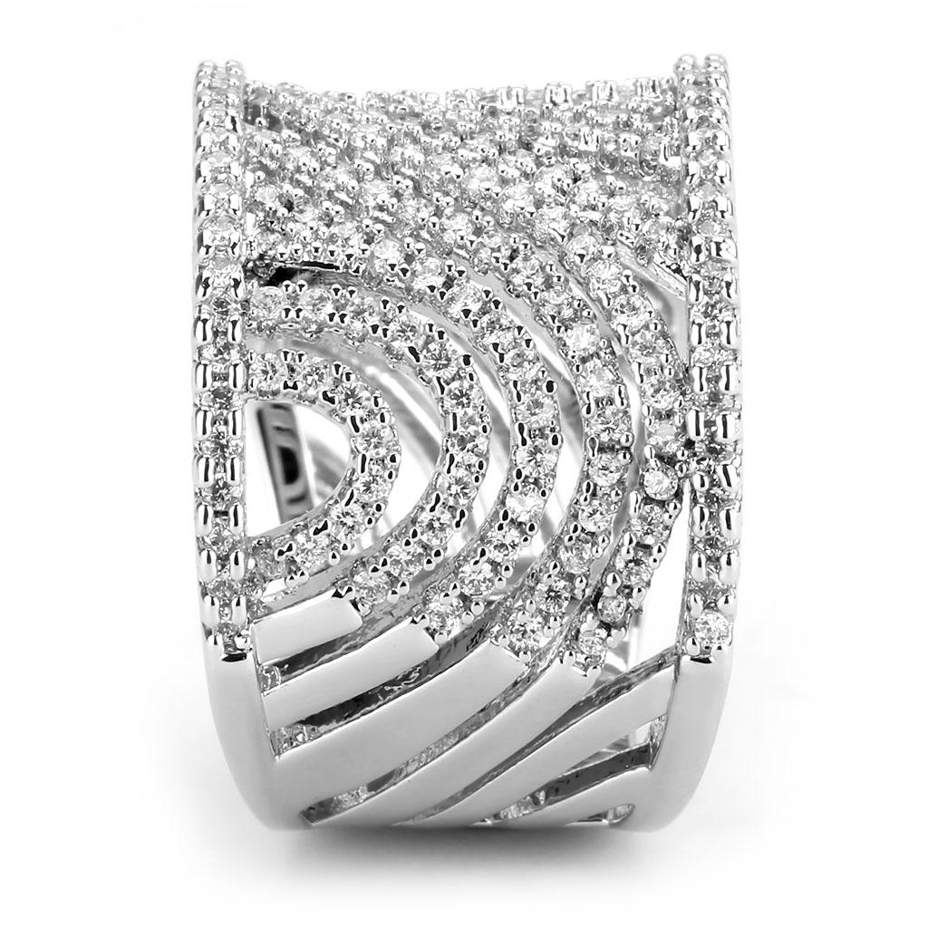 3W1548 - Rhodium Brass Ring with AAA Grade CZ  in Clear