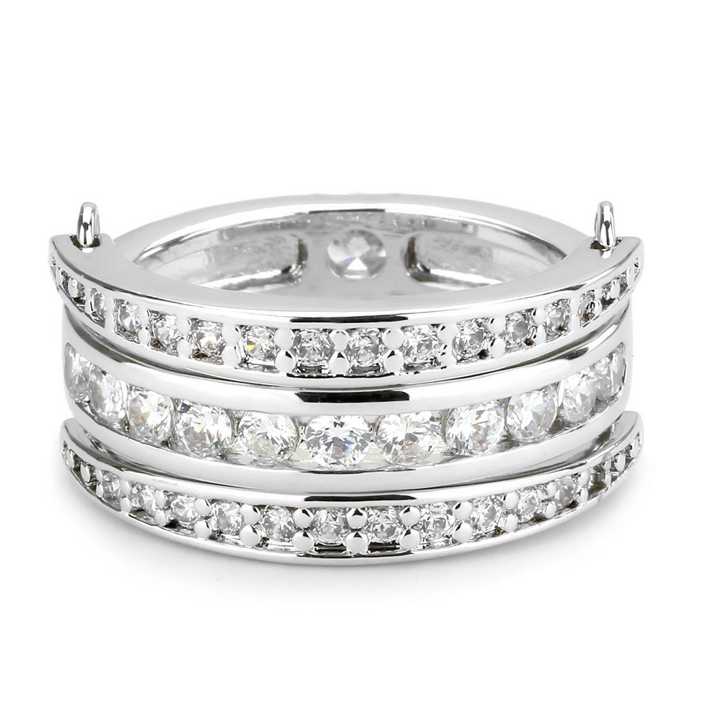 3W1549 - Rhodium Brass Ring with AAA Grade CZ  in Clear