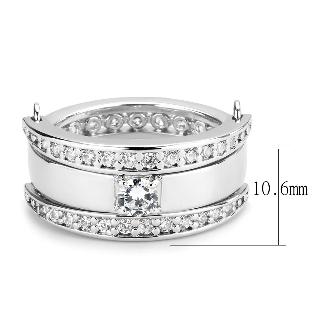 3W1549 - Rhodium Brass Ring with AAA Grade CZ  in Clear