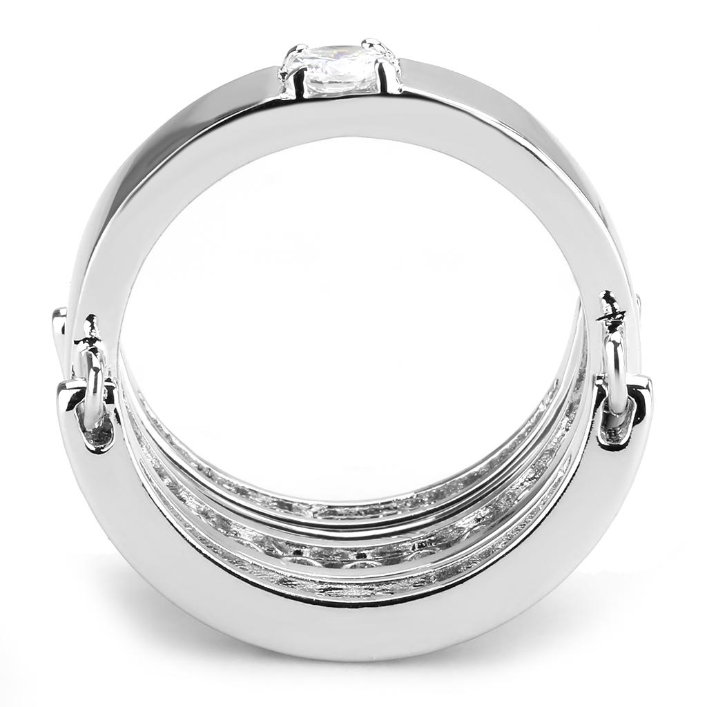 3W1549 - Rhodium Brass Ring with AAA Grade CZ  in Clear