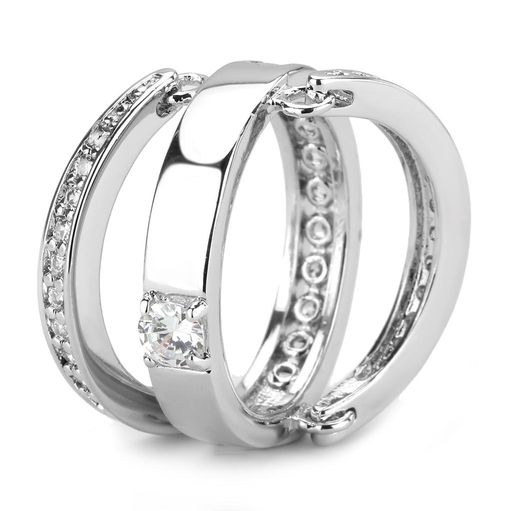 3W1549 - Rhodium Brass Ring with AAA Grade CZ  in Clear