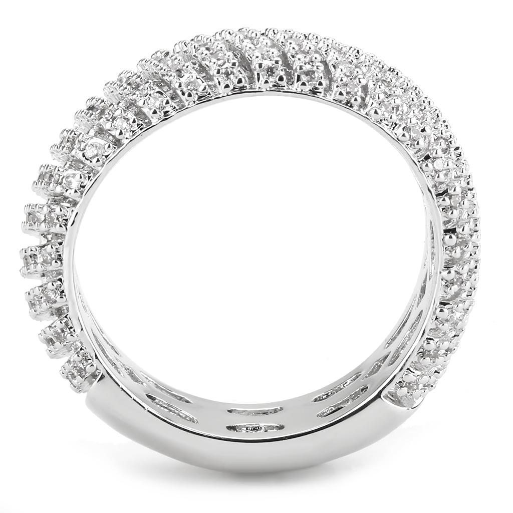 3W1550 - Rhodium Brass Ring with AAA Grade CZ  in Clear