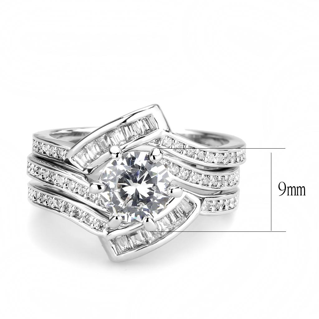 3W1551 - Rhodium Brass Ring with AAA Grade CZ  in Clear