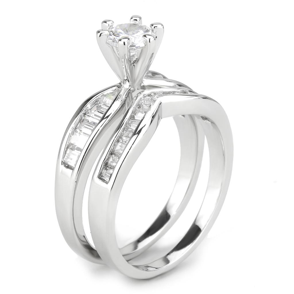 3W1552 - Rhodium Brass Ring with AAA Grade CZ  in Clear