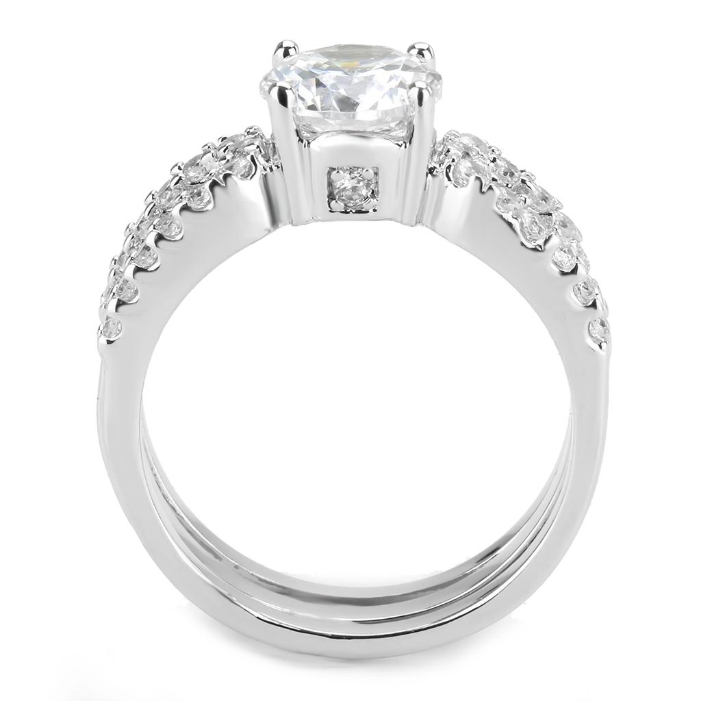 3W1554 - Rhodium Brass Ring with AAA Grade CZ  in Clear