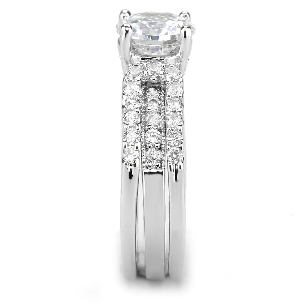 3W1554 - Rhodium Brass Ring with AAA Grade CZ  in Clear