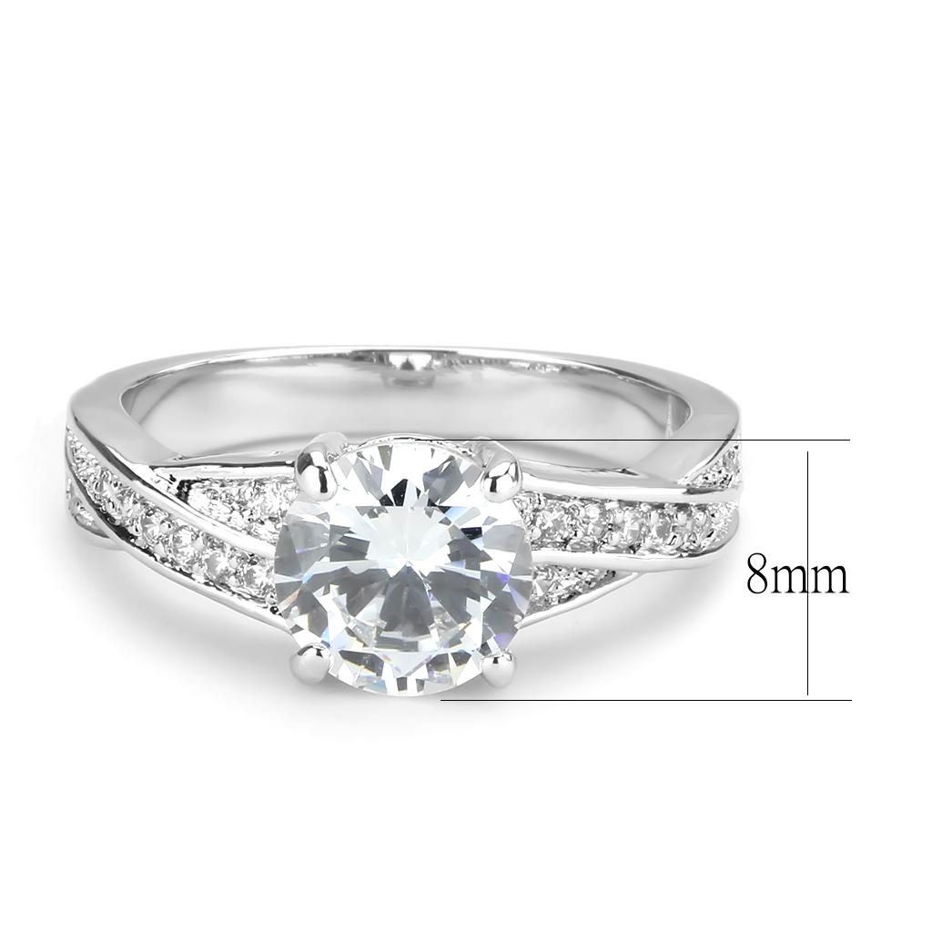 3W1560 - Rhodium Brass Ring with AAA Grade CZ  in Clear