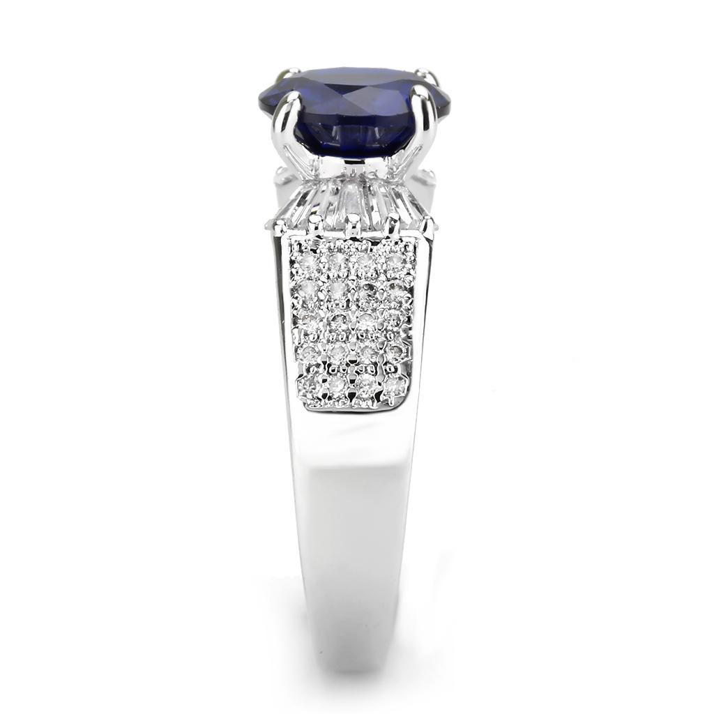 3W1562 - Rhodium Brass Ring with Synthetic Spinel in London Blue